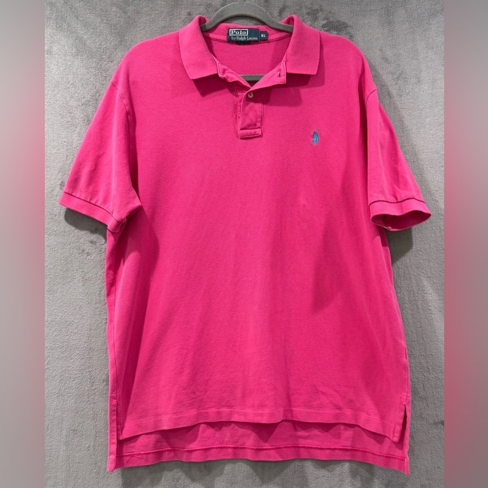 Polo Ralph Lauren Pink Golf Polo Shirt Classic Fit Blue Pony Mens Size XL
